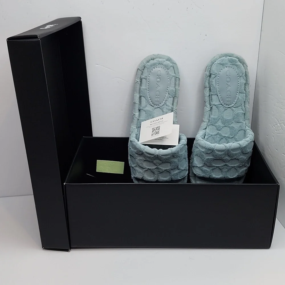 ⭐️COACH💯 NWT "BRIDGETT TERRY" SLIDERS/SHOES, THE SIZE IS 8.5 LADIES, AQUA COLOR - Picture 11 of 16